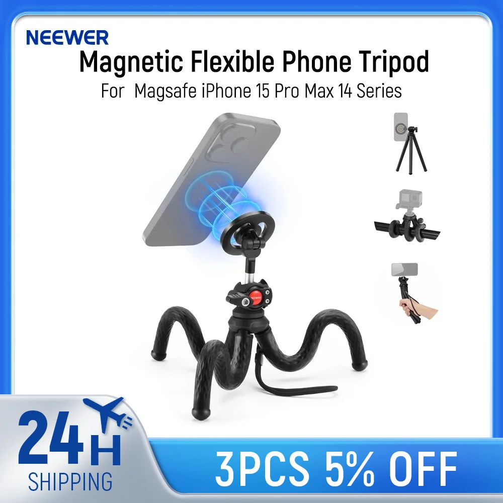 

NEEWER Magnetic Flexible Phone Tripod Compatible with Magsafe iPhone 15 Pro Max 14 Series Android Mini Vlog Cellphone Tripod