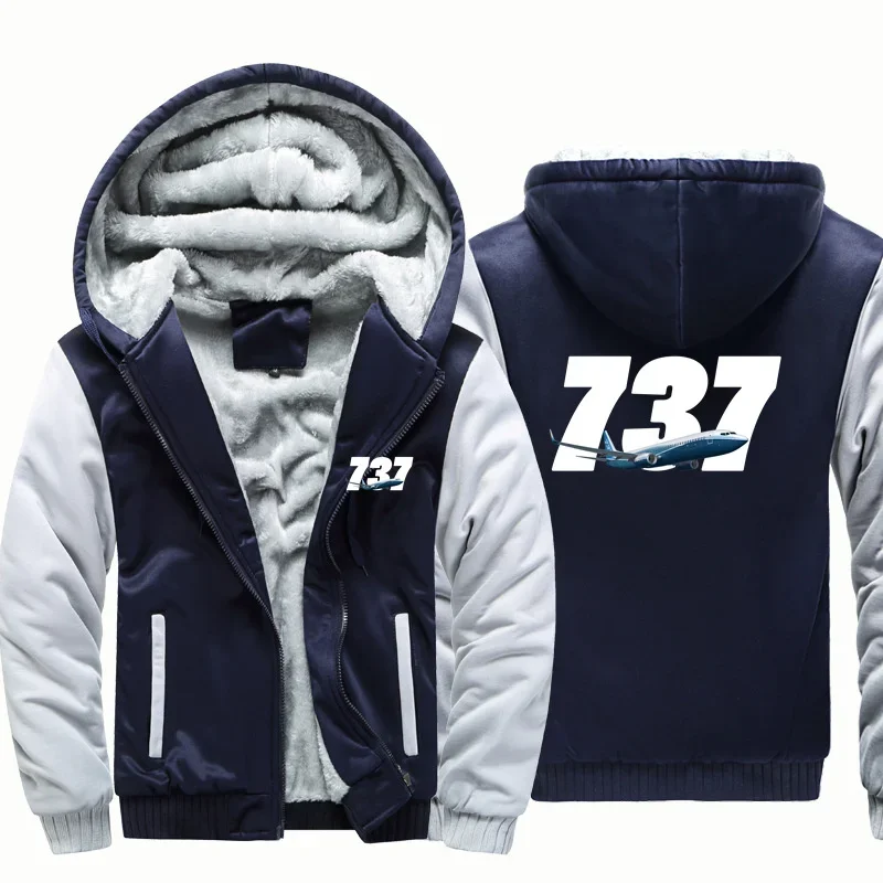 

New Super 737 Fleece Warm Wool Aviation Pilots Flight Men Coat Jackets Zipper Hooded Thick Hoodies Sweatshirts