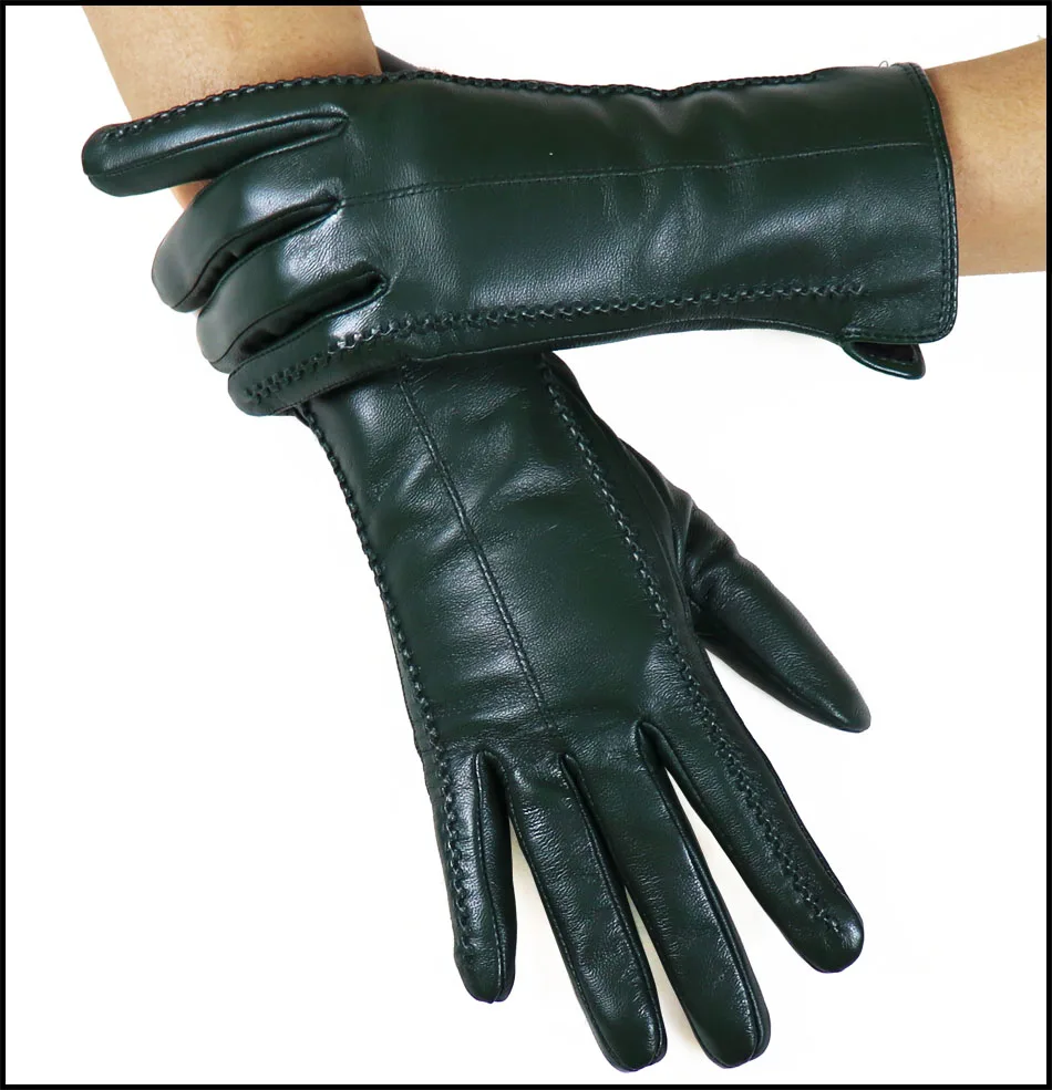 Leather gloves women's sheepskin flannel lining winter warmth high-grade black touch screen color leather gloves driving new