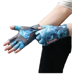 New Men Fishing Gloves Summer Sunscreen Breathable Anti-slip Fishing Gloves 3/5 Finger Ice Silk Elasticity Quick-dry Gloves