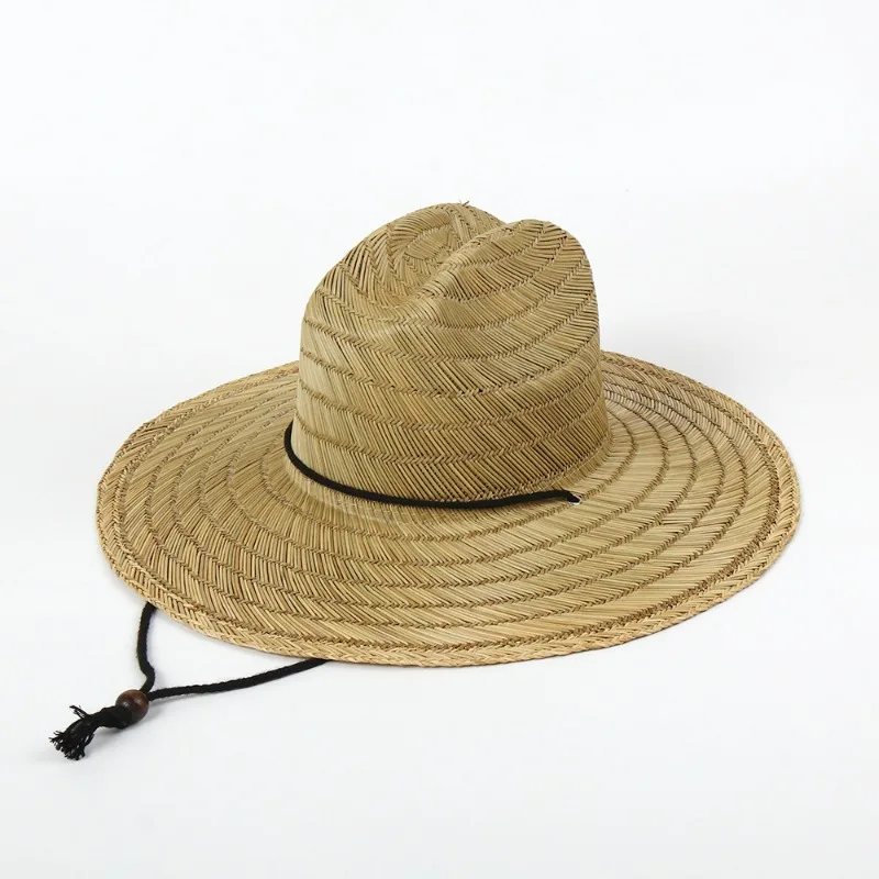 Wide Brim Tie Cowboy Straw Hat Spring Summer Beach Vacation Sun Protection Cap Unisex