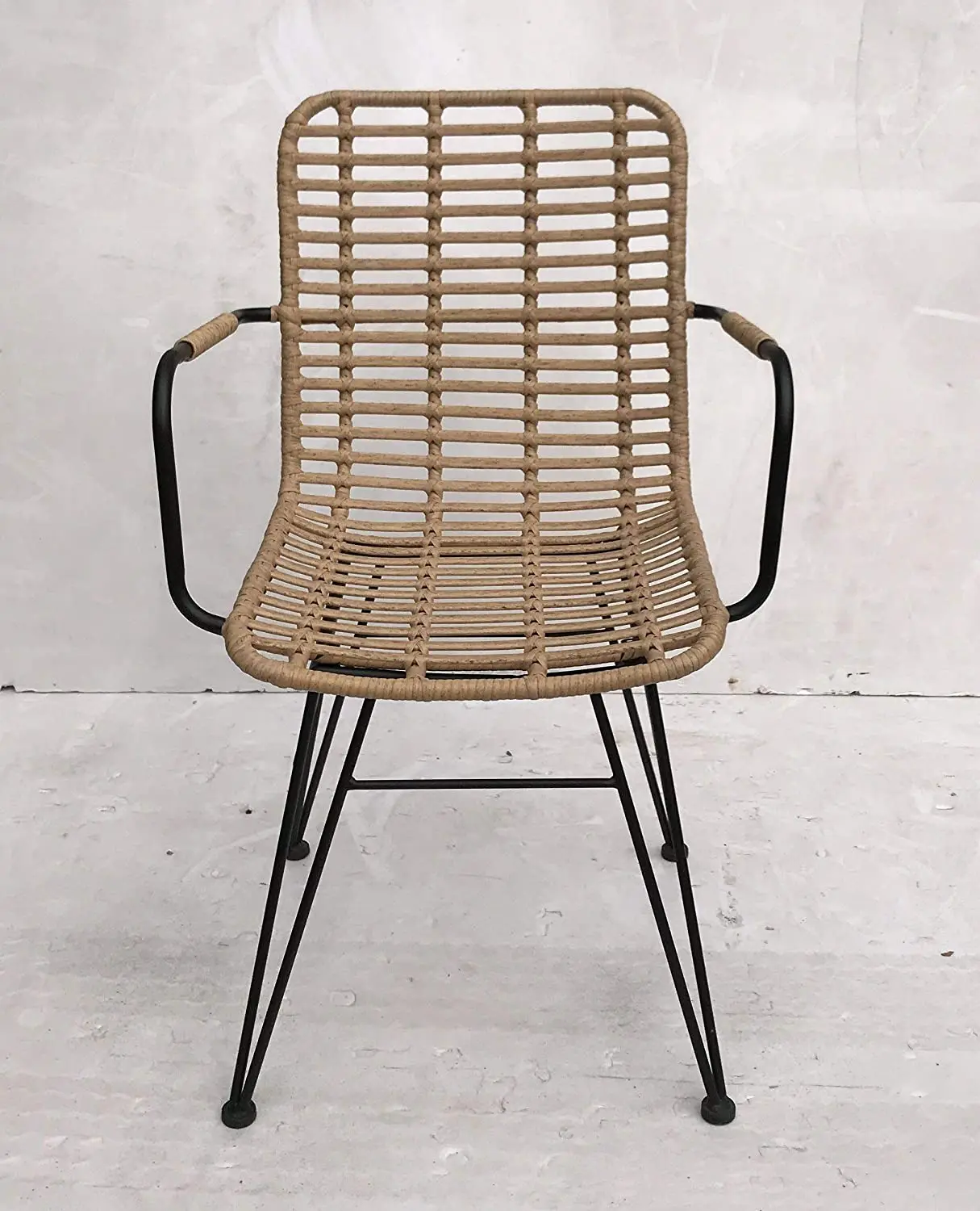 mf-Outdoor Wicker Iron Legs PE Rattan Chair Rattan Dining Room Wicker Chair with Armrest for Home Hotel Villa·