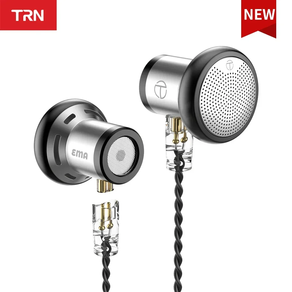 TRN EMA in ear, with cable control and microphone, music sports headphones, 14.2mm dynamic flat head plug headphones