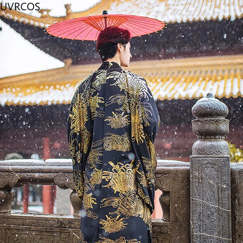 고대 중국 전통 원피스 블랙 한푸 세트, 커플 할로윈 코스프레 코스튬, 오리엔탈 댄스, 남녀공용, 페어 의류