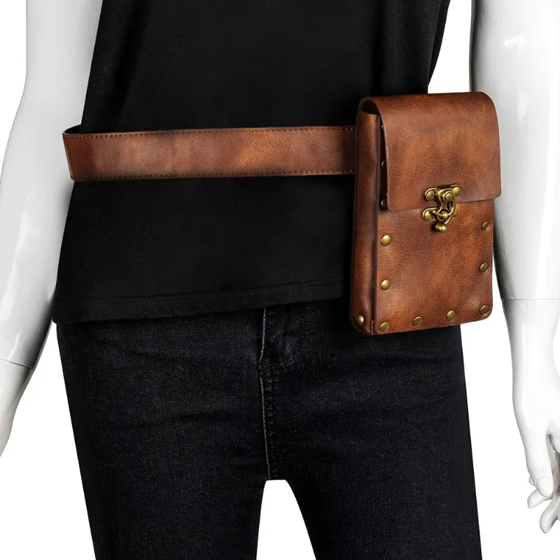 

Women Steampunk Gothic Waist Bag Belt Assassin PU Leather Pirate Knight Middle Ages Cosplay Waist Bag Fanny Pack for Women