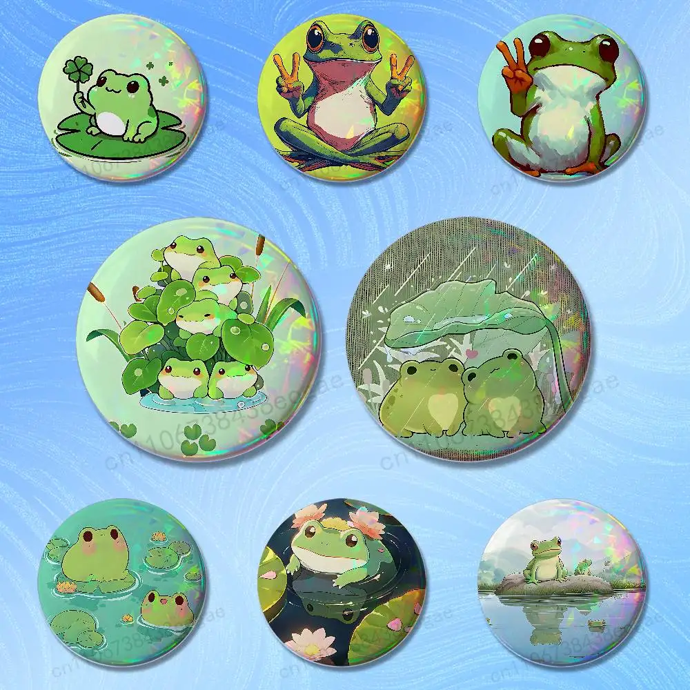 

Cute Art Frog Cartoon Badges 25 32 44 58 75 mm Brooch Fashion Jewelry Decor Clothes Hat Accessories Badge Lover Gifts