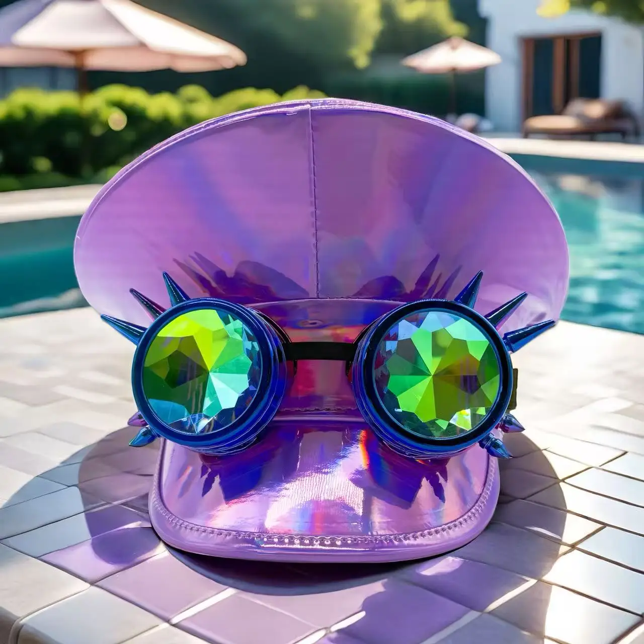 

HongLuan Laser Leather Captain Hat Rhinestone & Military Caps for Woman, Rave Festivals Accessories ＆ Party Cap Man Cosplay Fem