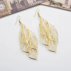 Fashionable Minimalist Hollowed Out Leaves With Multiple Pendant Earrings Classic Jewelry For Women Gift Clothing Accessories