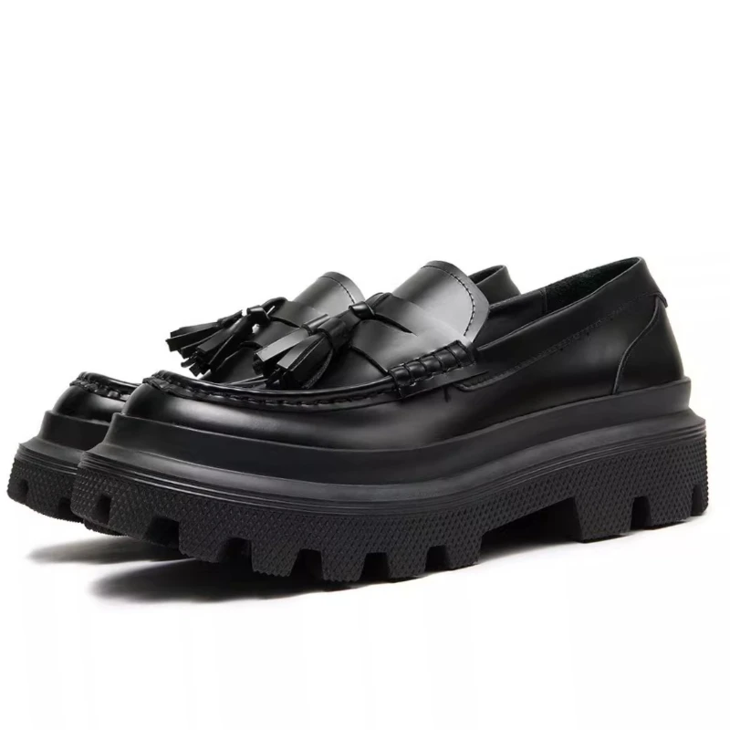 

Genuine Leather Tassel Loafers Thick Soled Derby Shoes for Men's British Casual Height-increasing Shoes Comfortable Dress Shoes