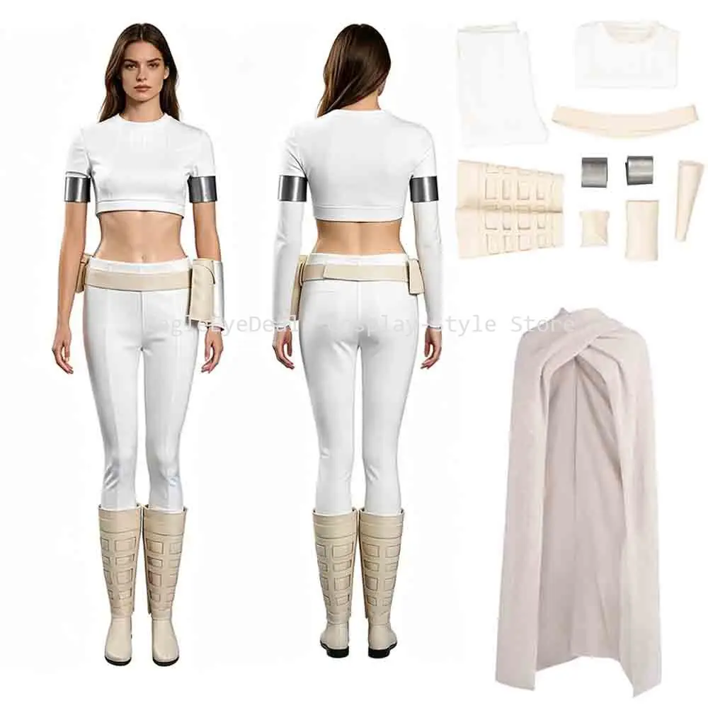 

Movie Padme Cosplay Snow Costume Women Top Pants Belt Outfit Space Roleplay Halloween Carnival Party Suit In Stock