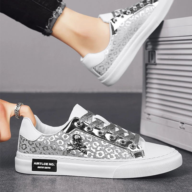 Trend Designer Casual Shoes for Men Street Tinsel Skulls Flats Vulcanized Fashion Brand Luxury Sneakers Jogging Man Sport Shoes