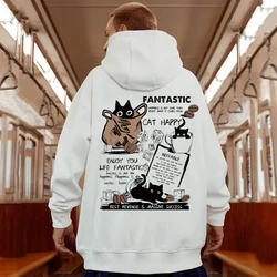 새로운 남성 여성 대형 후드 일본 패션 하라주쿠 streetwear 만화 고양이 흰색 운동복 봄 가을 남성 의류