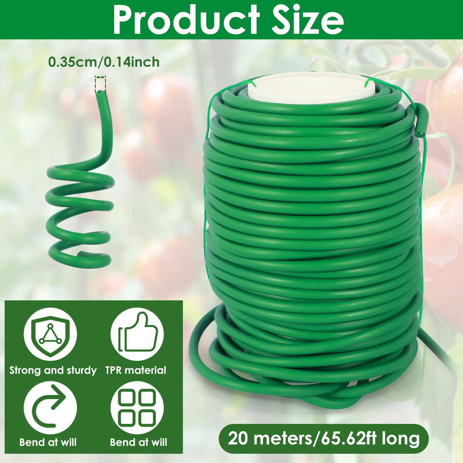 3Pcs Garden Plant Ties 65.6FT Soft Flexible Plant Wire Rolls TPR Plant Twist Ties 3.5mm Reusable Branches Vines Supporting