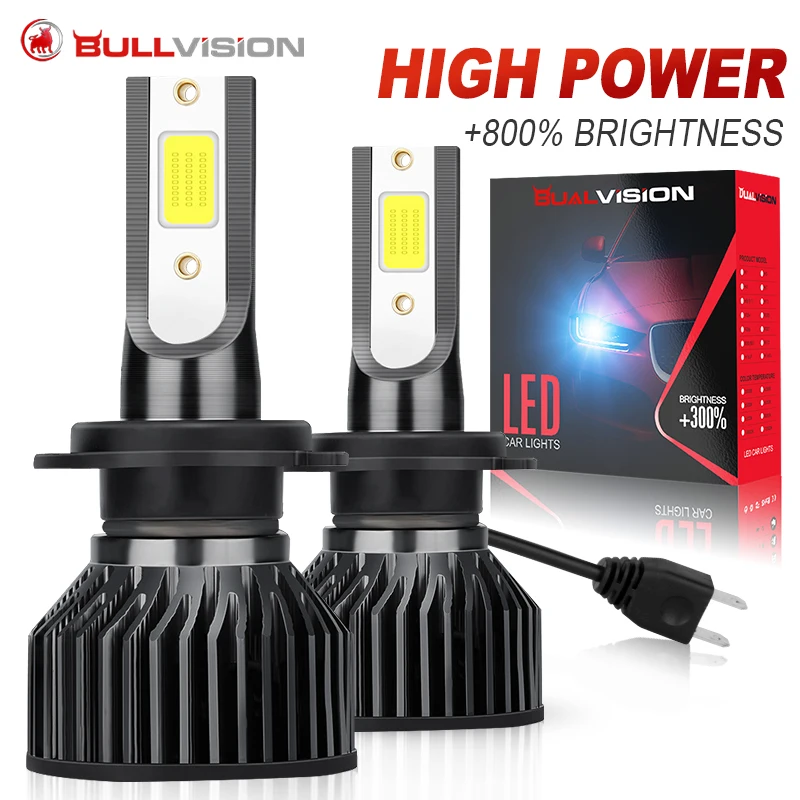 Lâmpada LED Bullvision Mini para Farol Automotivo H1 H4 H7 H3 H8 H11 9005 HB3 9006 HB4 9012 HIR2 30000LM Turbo 12V 2 Peças