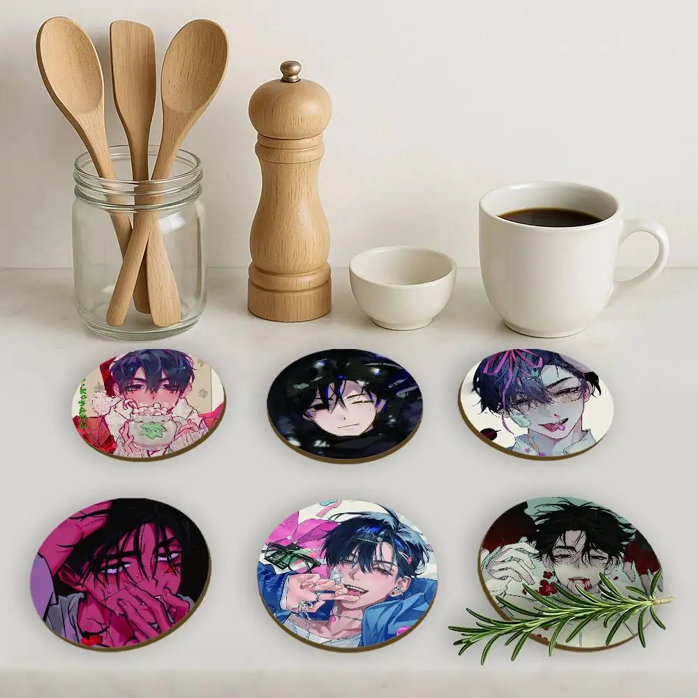 Anime alien stage ivan 2D Wooden Coasters Heat Resistant Non-Slip Holiday Birthday Gift Durable