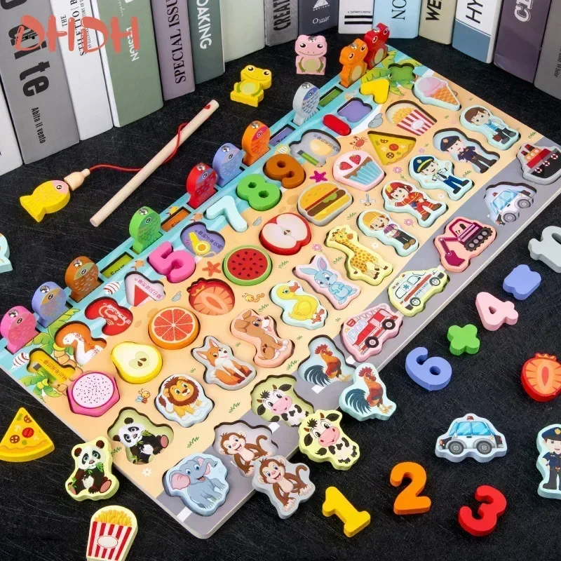 Educational Toys Puzzle Board For Montessori Learning Game Mathematical Counting Fishing Color Matching Toy For Children's Gift