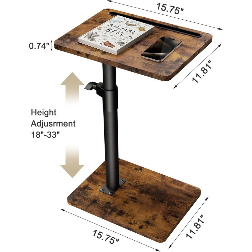 Mesa giratoria ajustable con bandeja para reposabrazos de sofá con ranura para tableta para espacios pequeños, estilo rústico