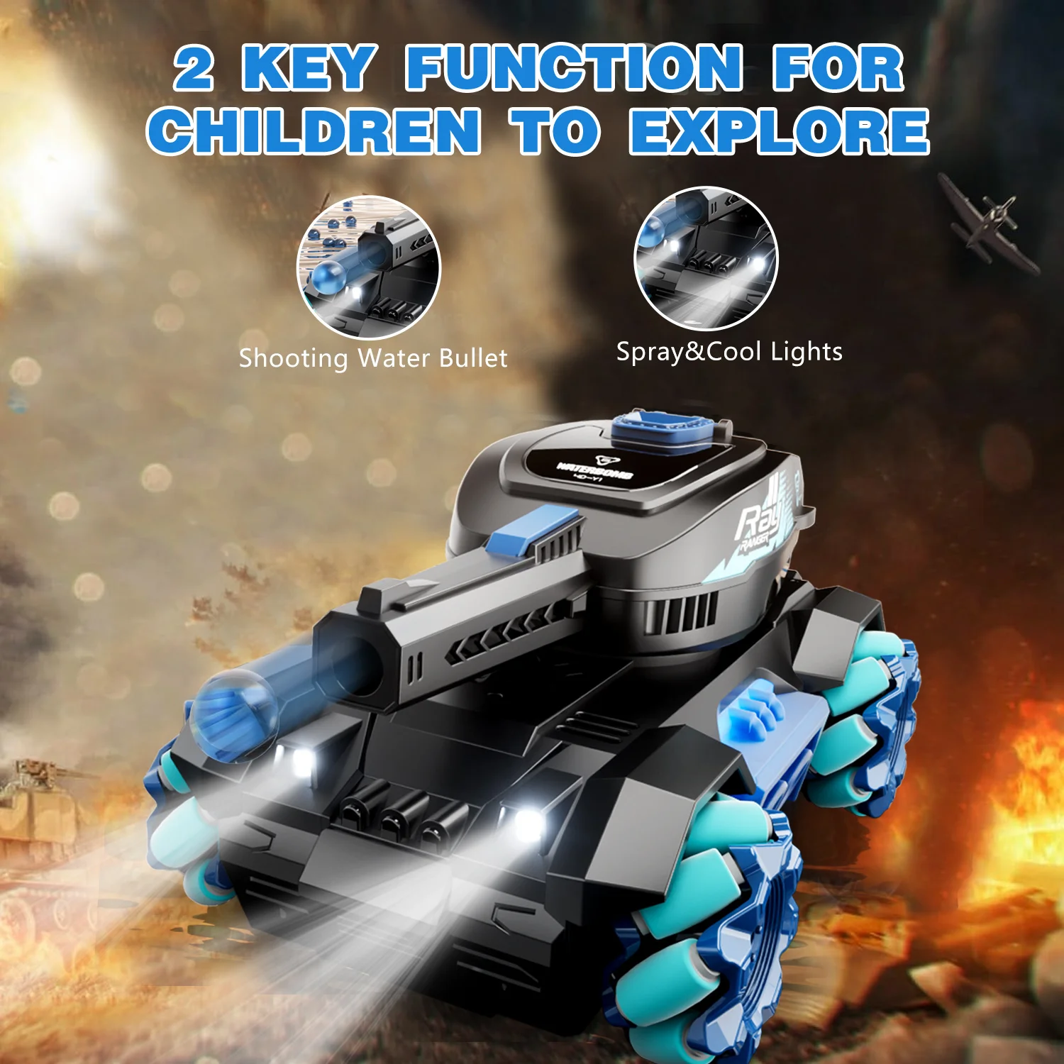 4DRC Y1 RC Crawler Scale Water Bullet Shooting Remote Control Cars,Kids 4WD Battle Stunt Car,All Terrain RC Truck with 360°Rotat