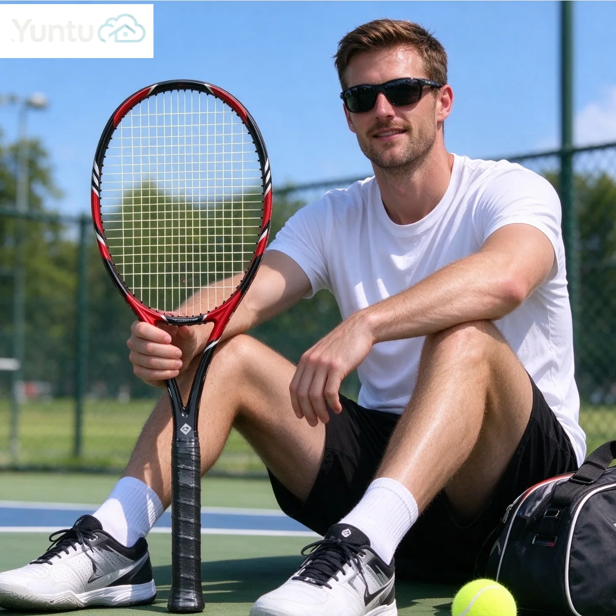 Professional Match Grade Full Carbon Tennis Racket, Lightweight Solid Pure Black Racquet Designed for Adult Competitors
