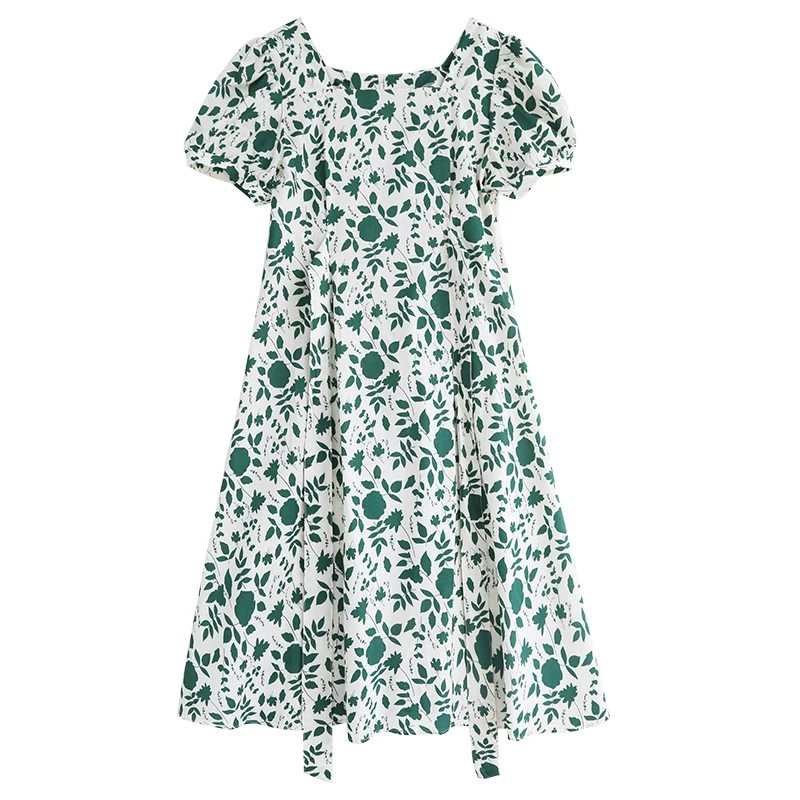 Initial Love Blumendruck Dr. Summer Fre Anti-Aging 2025, neuer quadratischer Kragen, Bubble Sve, taillierter Eleganzrock für Damen