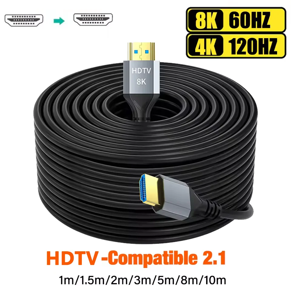 HDMI 2.1 Video Cable For TV PS5 Xbox Nintendo Switch PC HDR HDCP eARC 1m 2m 3m 5m 8m 10m Long 48Gbps High Speed 8K@60HZ 4K@120HZ