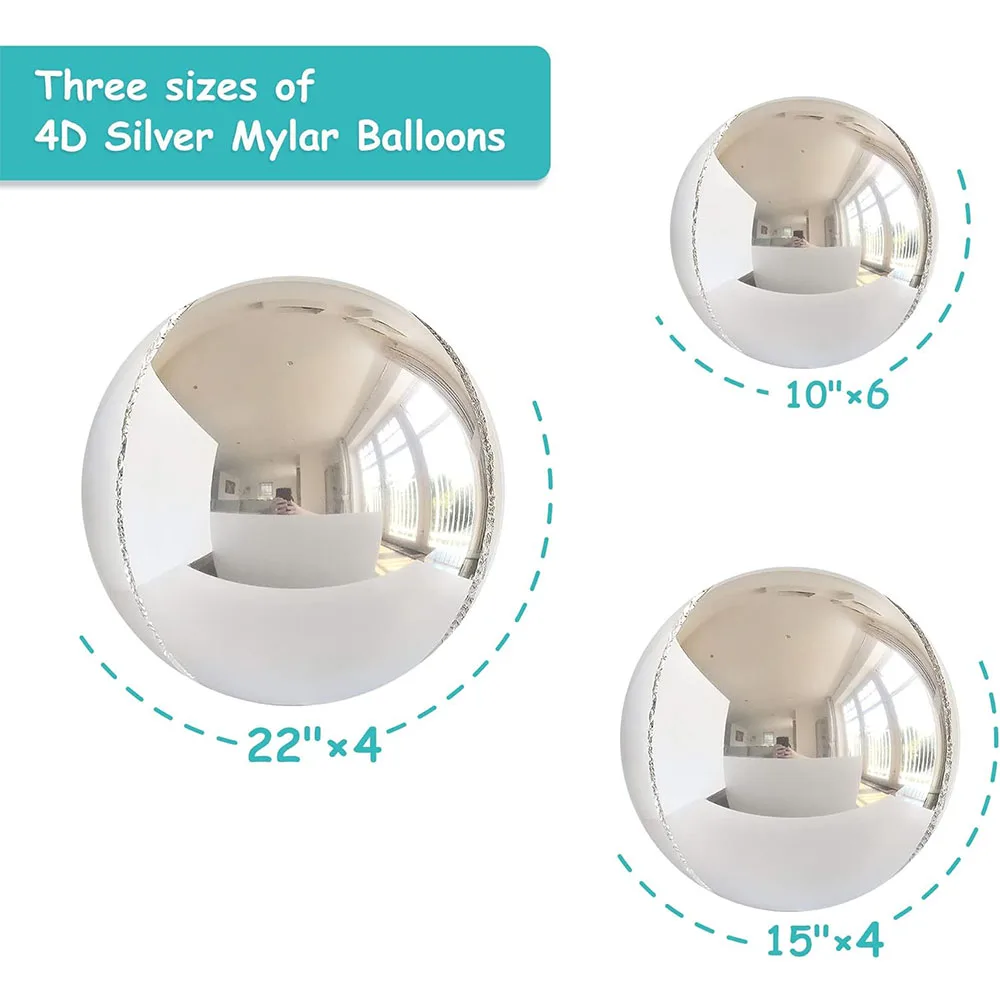 14 Uds. Globos de lámina de plata 4D, globos metálicos grandes de plata, globos redondos de helio 4D, decoraciones para fiesta de cumpleaños y Baby Shower
