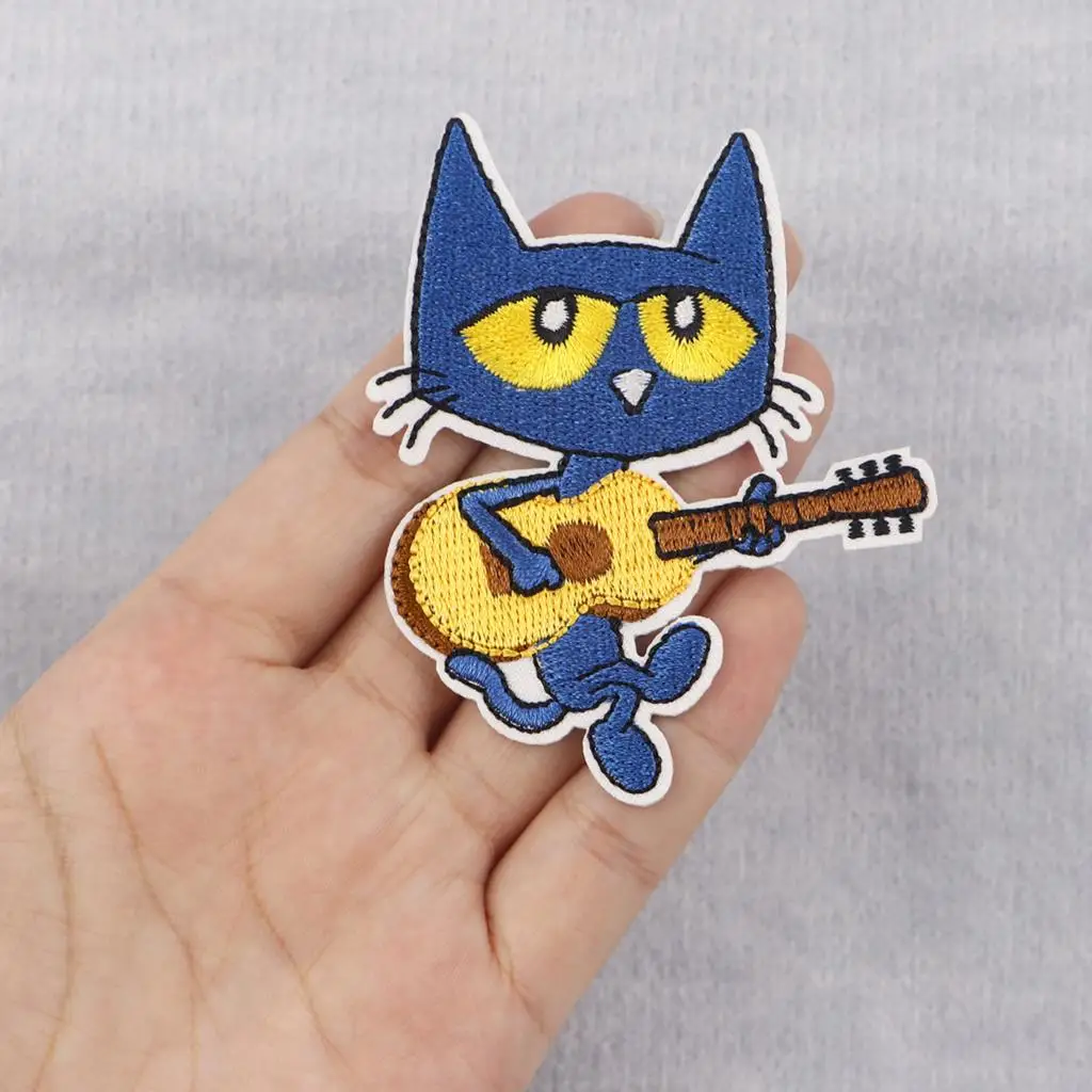 

Rock Guitar Cat Embroidered Patch For Clothing Backpack DIY Patch Badge Iron On Patches On Clothes Applique Stickers