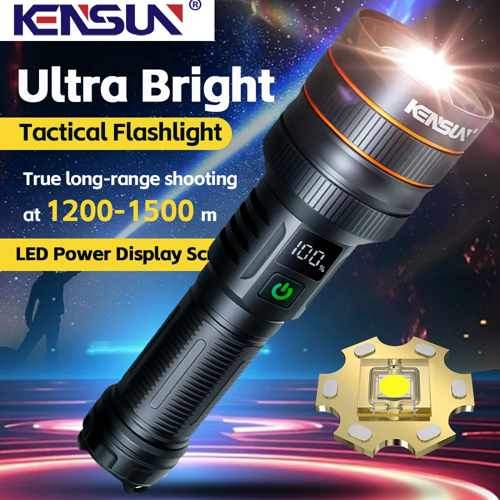 

KENSUN самый мощный перезаряжаемый светодиодный фонарик, тактический фонарь для рыбалки, охоты, фонарик типа c, большой радиус действия 6000 м