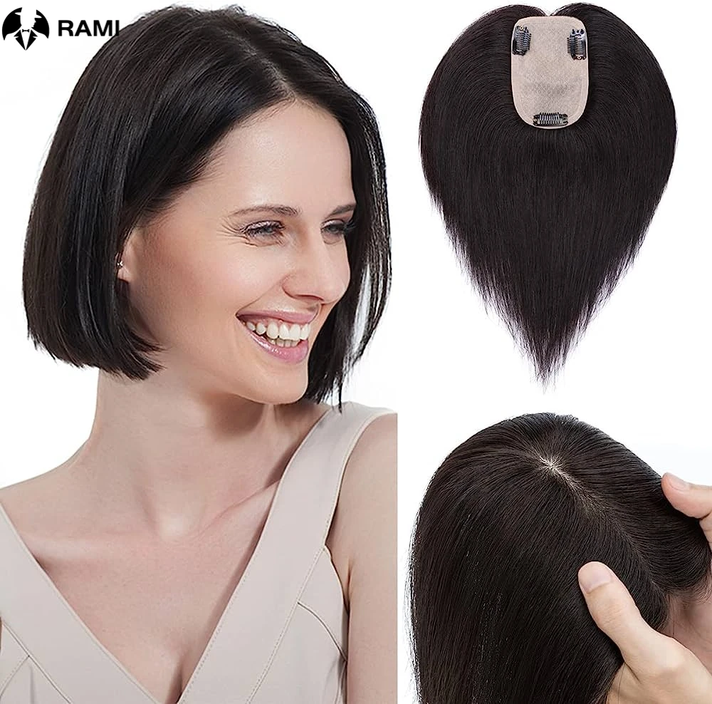 

Women Topper Silk Base Human Hair Wig One Piece Natural Clip Hair Topper Straight Lady Hair Replacement Woman Hair Prosthesis
