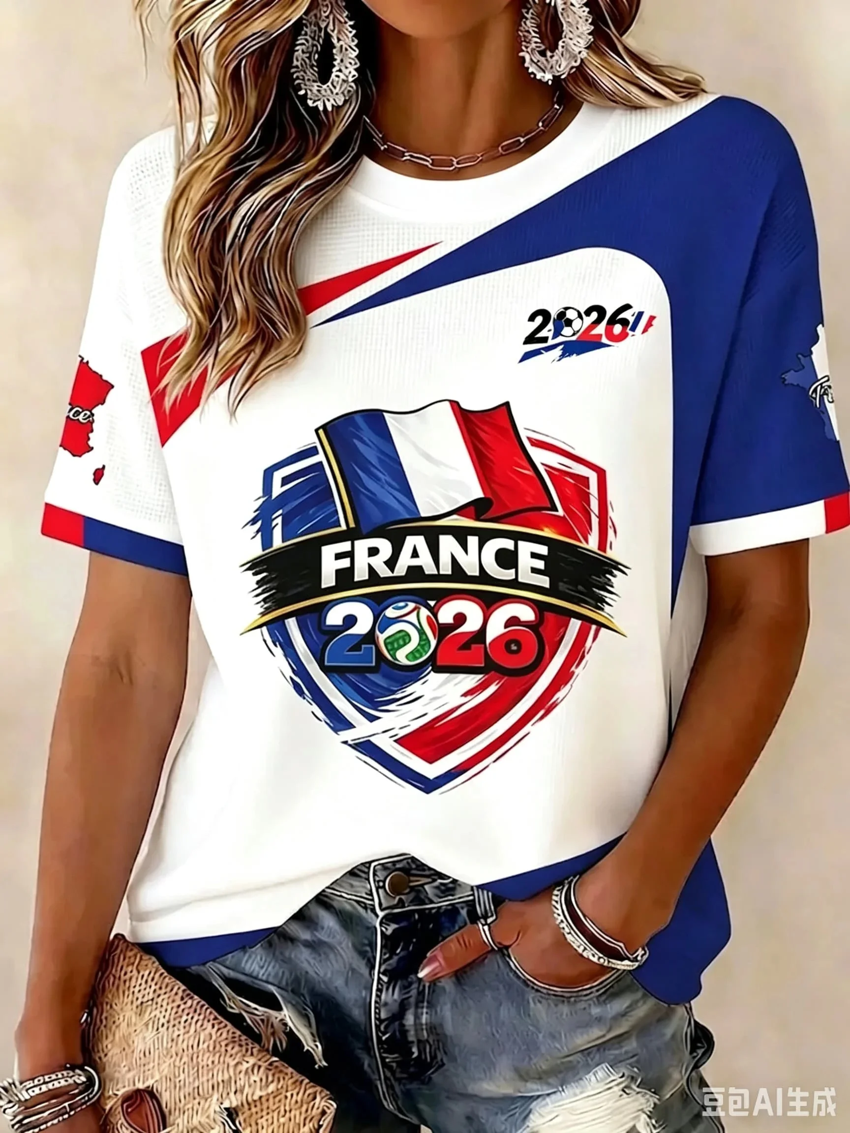 2026 New French Gallic Rooster Mbappe Football Jersey for Fans 3D Quick Drying Sports Training Competition Women's T-shirt Top