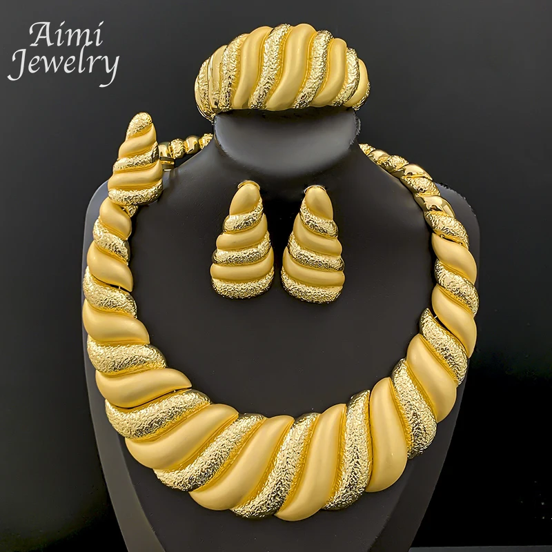 

Повседневная одежда, круглый преувеличенный комплект ювелирных изделий из 18-каратного золота для женщин, ожерелье, серьги, браслет, кольцо, свадебные подарки для вечеринки