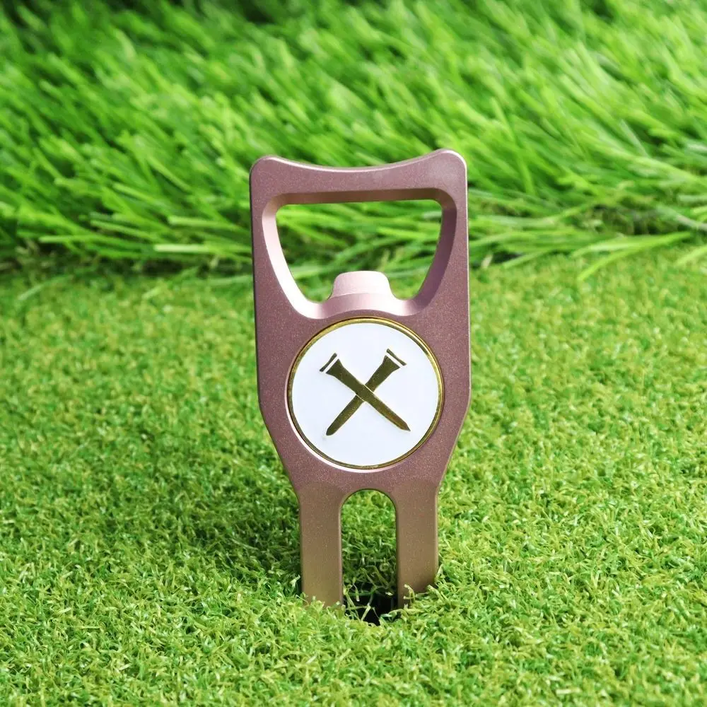 6-in-1 Golf Ball Fork Multi-functional Bottle Opener Golf Fork Marker Magnetic Turf Repair Golf Groove Cleaner Hat Clips