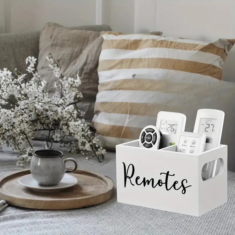 Remote Control Storage Wooden Box Wooden Compartment Storage Box Living Room Desktop Storage Basket Coffee Tea Bag Storage