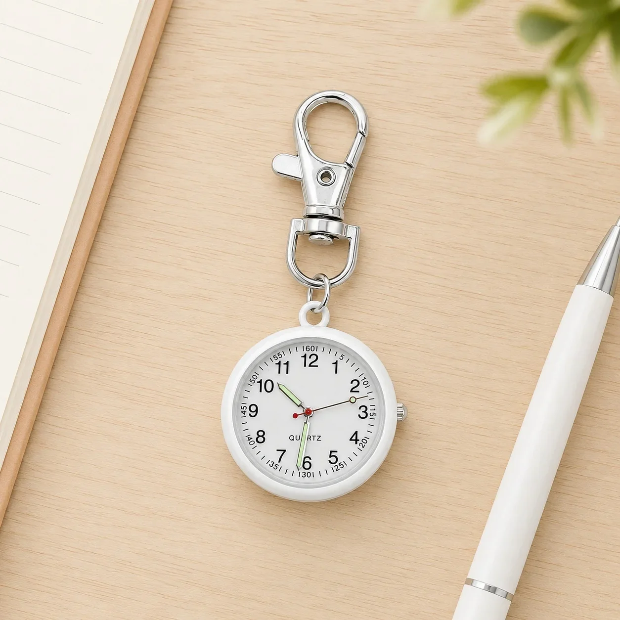 Mini Keychain Pocket Watch Number Dial Quartz Watch Clip‑On Carabiner Fob Watch Portable Timepiece for Medical Staff Students