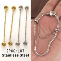 2pcs New 100% Stainless Steel Safety Chain Charms Bead Fits Original Pan Bracelet Pendant Women Fashion Fine Diy Jewelry