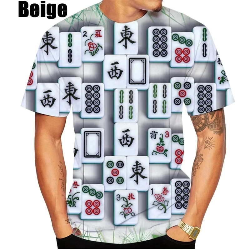 Chinese Mahjong Graphic T Shirt For Men 3d Full PrintShort Sleeve Casual Round Neck Tee Shirt Mens Plus Size Tops Tee Streetwear