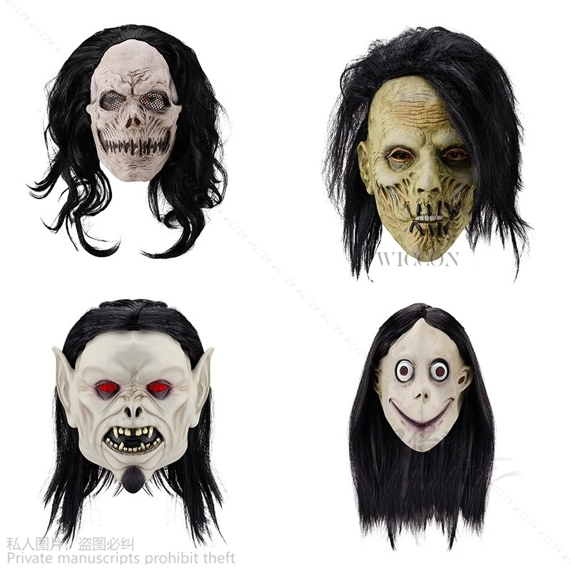 

2024 Halloween Cosplay Party Mask Horror Evil Mask Creepy Mo Devil Mask With Long Hair Halloween Party Costume Props