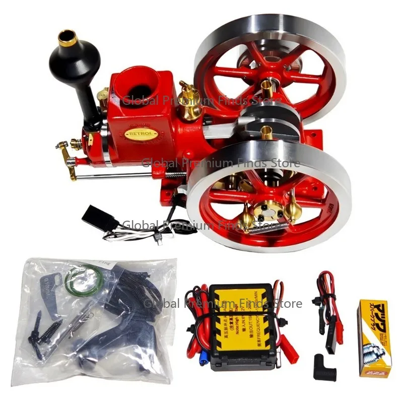 Horizontal Engine Model Metal Retro Engine Model 7cc Four-Stroke Water Cooled Toad Engine Model Hit and Miss Toys HM-01