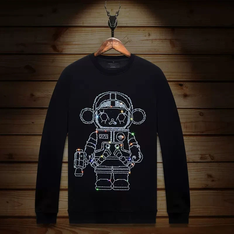 2024 Men Hoodies Sweatshirts Diamonds Cartoon Robot Fashion Streetwear Full Pullover Hoodie Mens Autumn Clothes Ropa Para Hombre