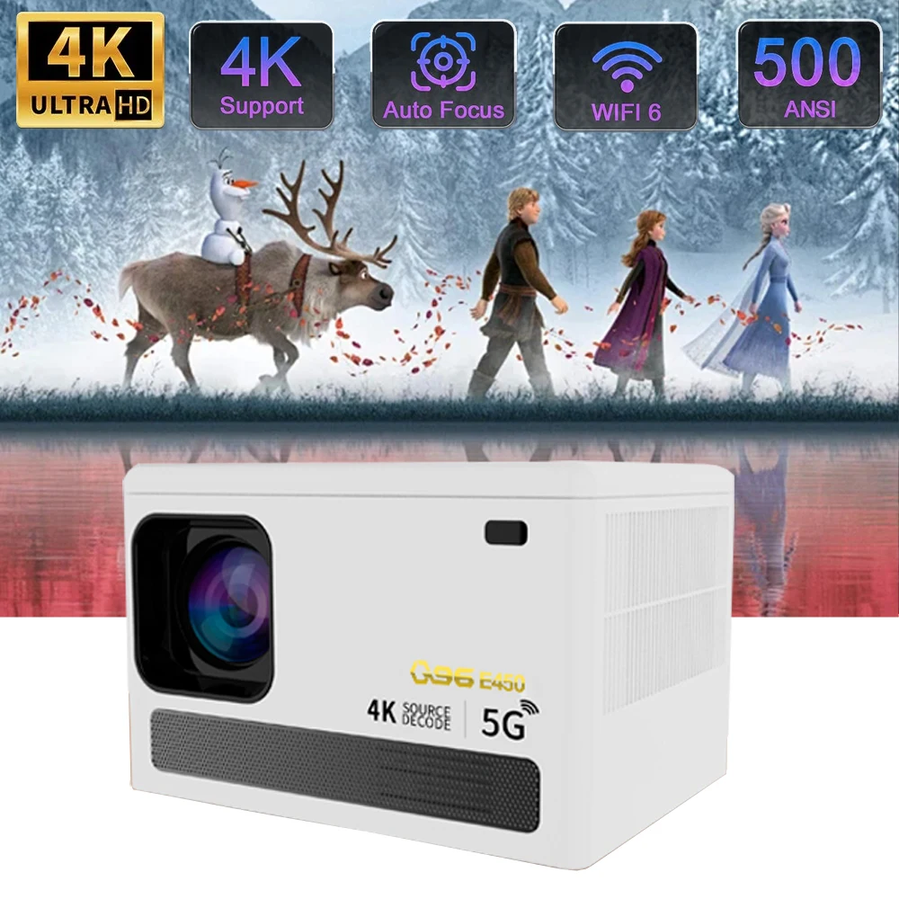 E450 4K HD Projector Dual Band WIFI Bluetooth Projector WIFI 6.0 Smartphone Same Screen Projector Auto Focus Home Projector