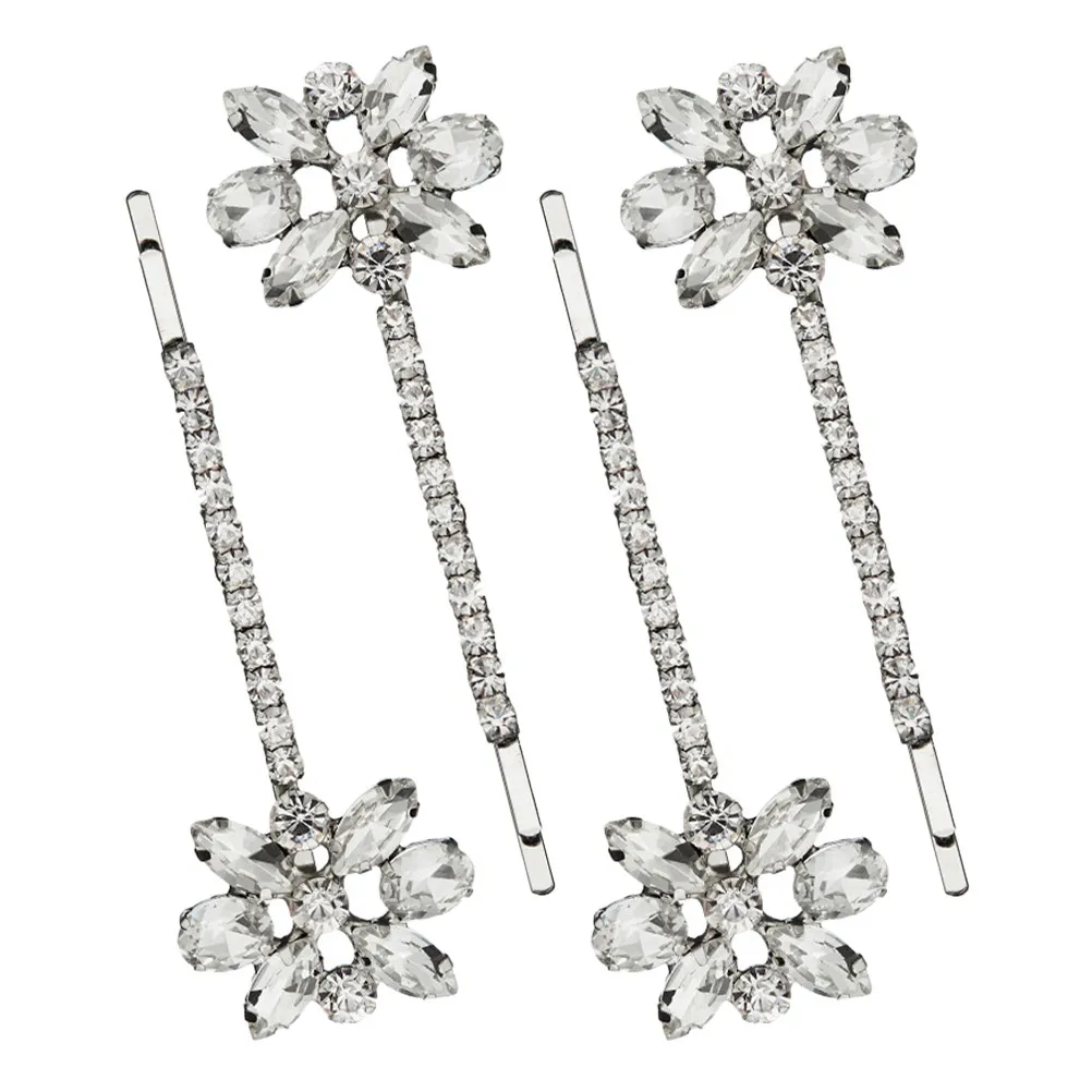 

Rhinestones Flower Hair Pin Silver Bobby Pin For Women Wedding Hair Accessory Crystal Hairpins Bridal Headdress