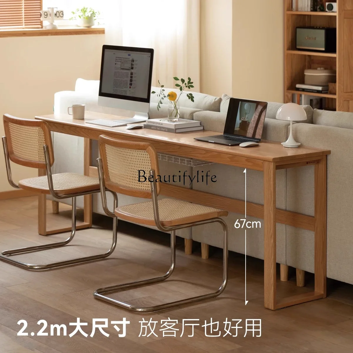

yj19 Solid Wood Desk Against The Wall Oak Office Computer Desk Home Log