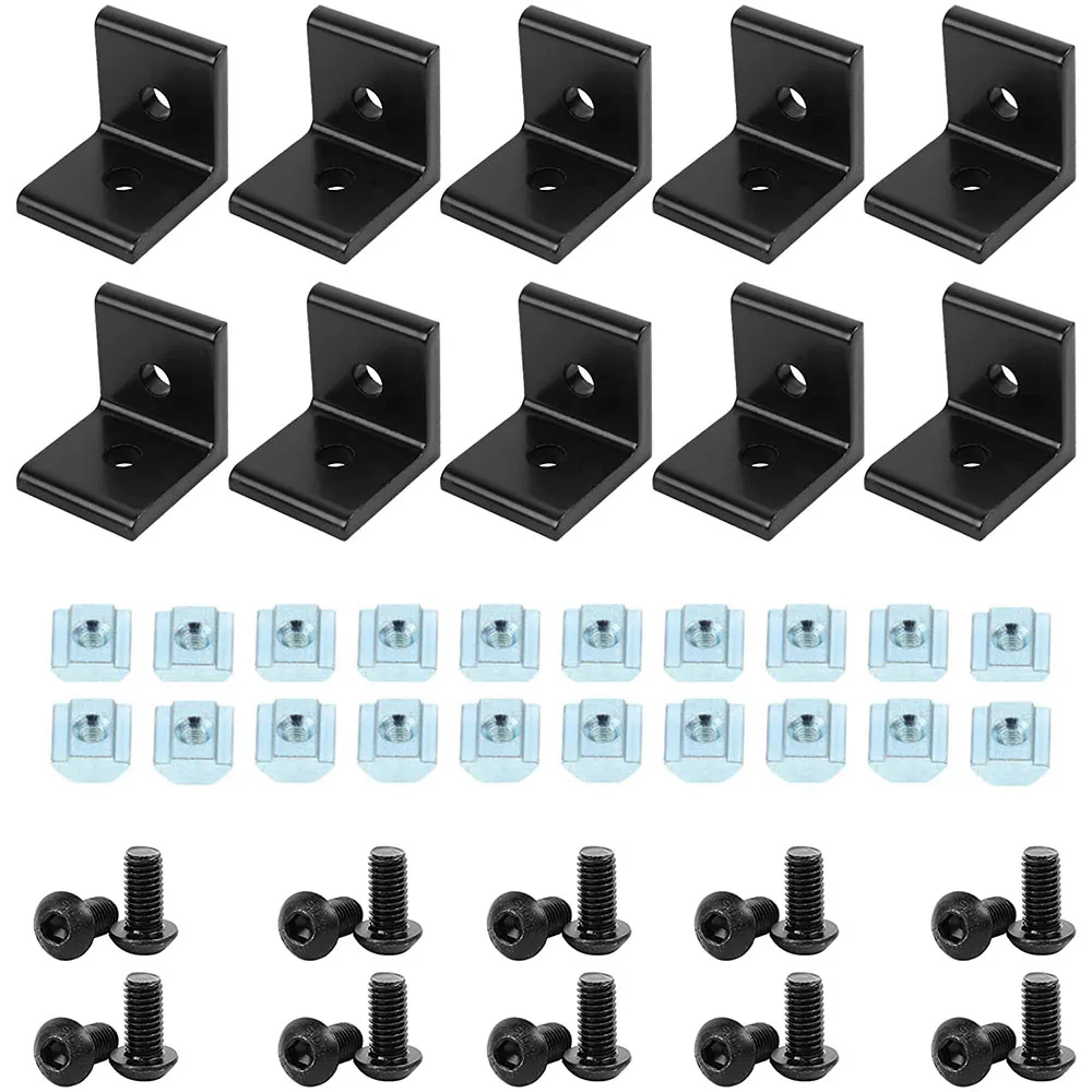 

10pcs 2020 2040 4040 L Shape Corner Bracket Fitting 90 Degree Connector with T Nuts and Hex Screw for Aluminum Extrusion Profile