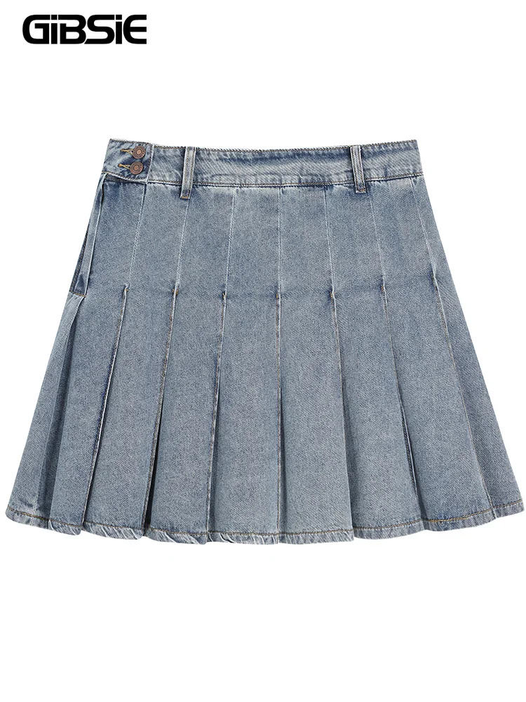 GIBSIE حجم كبير الخريف جديد عالية الخصر غسلها الدنيم تنورة المرأة Y2K ريترو كل مباراة مطوي التنانير الصغيرة موضة الشارع الشهير #1