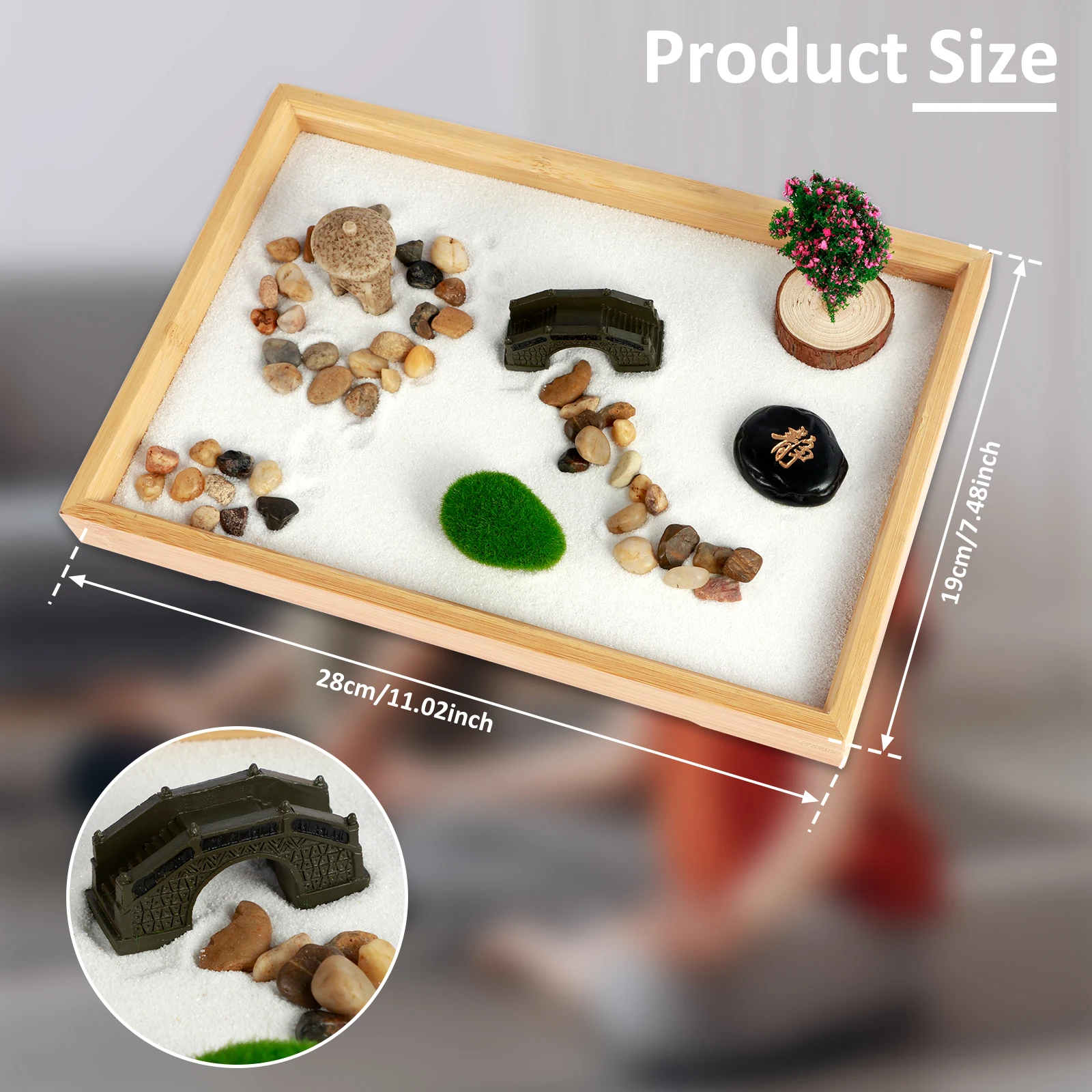 Mini Zen Garden Kit Desktop Sand Table Crafts Zen Decor Miniature Landscape Ornament for Home Office Desktop Meditation Decor