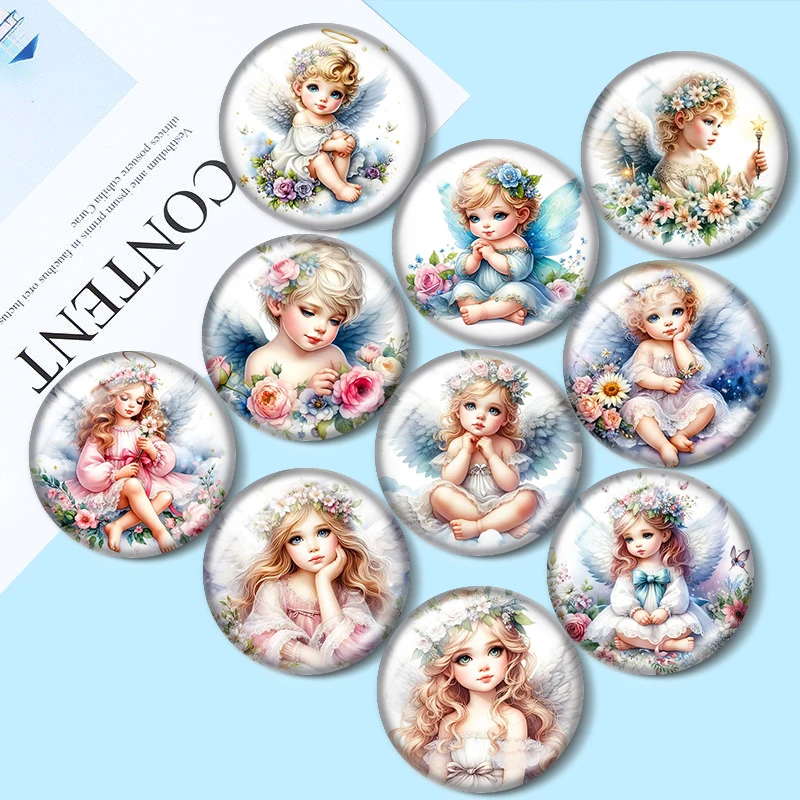 

Watercolor Sweet Angel Child 10pcs 12mm/18mm/20mm/25mm Round photo glass cabochon demo flat back Making findings