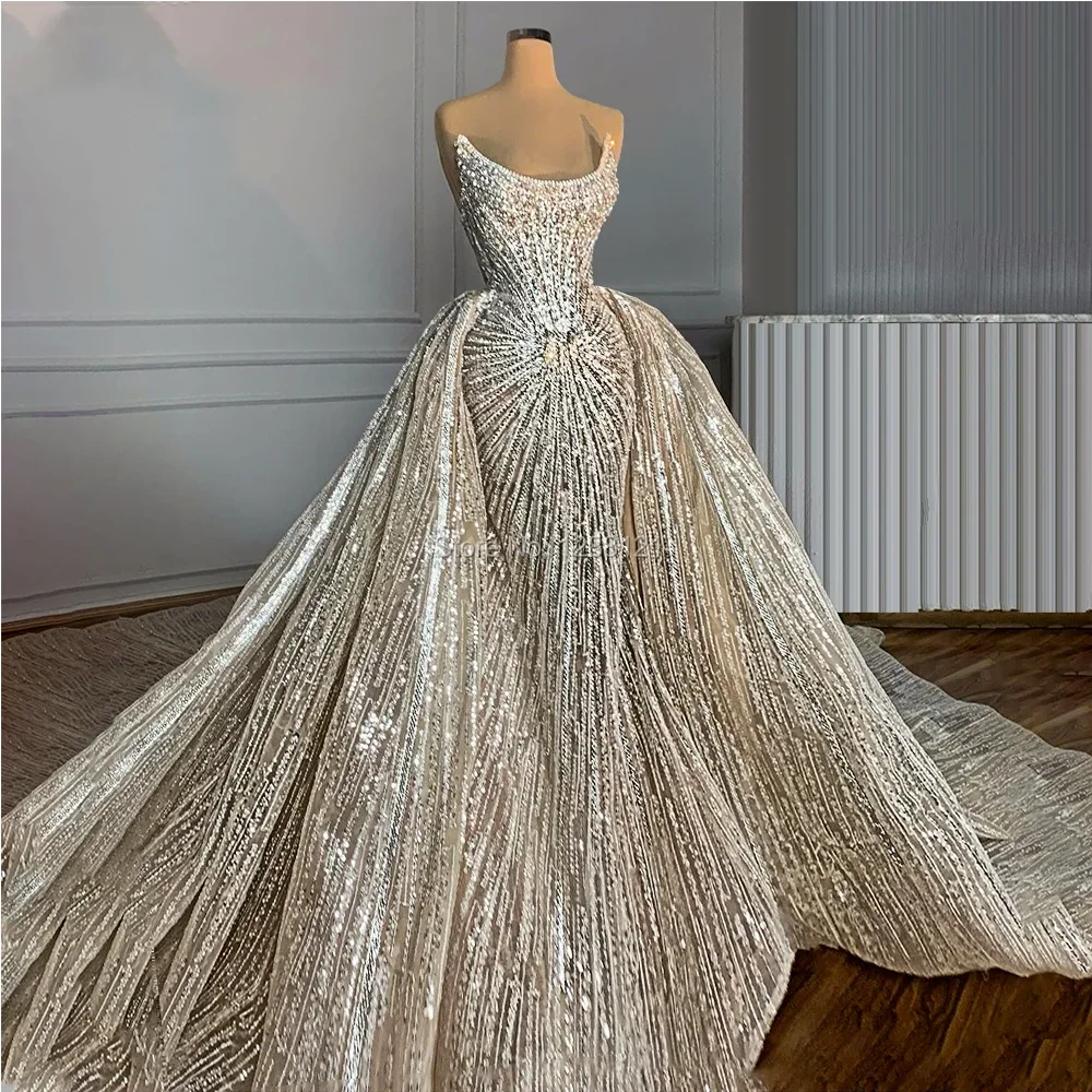 Full Beading Crystal Wedding Dresses Gorgeous Sweep Train Bride Dresses 2025 Arabic Dubai Bridal Gowns Kaftans Vestido De Noiva