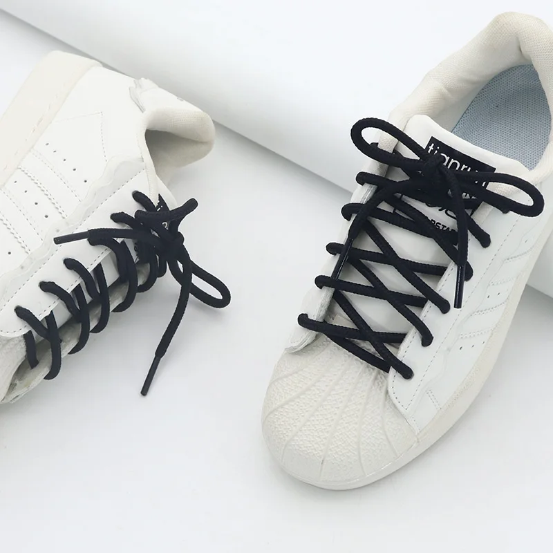 Round Black and White Solid Color New Trendy Shoe Laces 0.5cm Wide Charm Custom Low MOQ Promotional Gift Items Sneaker Men&Women