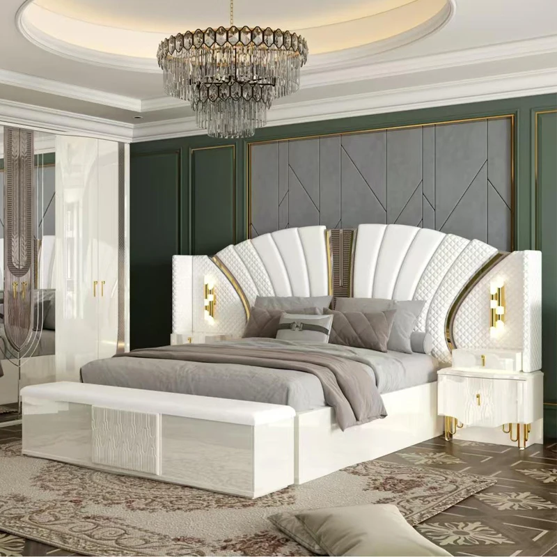 

High Quality Light Luxury Modern Simple Leather Bed Bedroom Furniture Double 1.8m King Size Bed