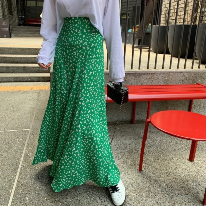 

2024 New Casual Chic Floral Print Elegant Long Skirts Female Fashion High Waist Loose Beach Vacation Women Summer Skirts Boho